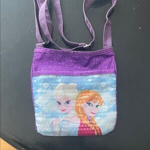 Purple Glitter Kids Crossbody Bag with Character Print